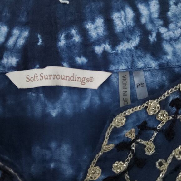 Soft Surroundings Blue Antiqua Tie Dye Tunic Blouse Petite Small Embellished - Picture 4 of 4